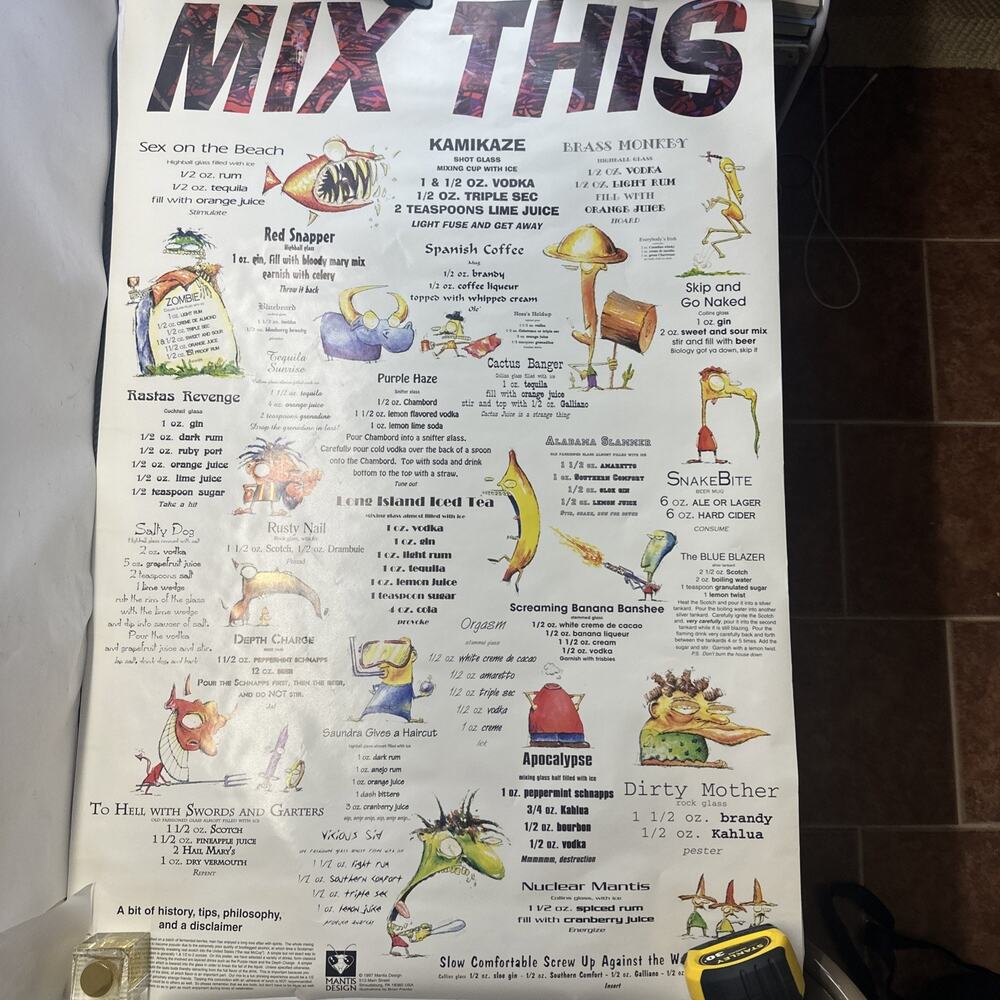 MIX THIS - COLLAGE--POSTER: LIQUOR: 24" X 36" vintage (b75)